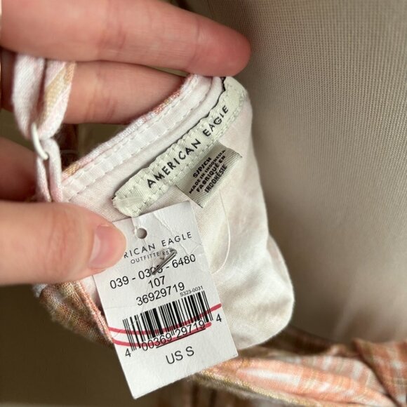 American Eagle Linen Blend Cutout Plaid Boho Mini Sundress NEW - Picture 4 of 15